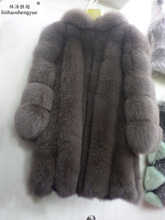 Casaco de pele de raposa real com capuz long78cm 2024 - compre barato