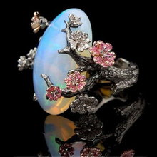 Anéis clássicos de opala branca, joia feminina estilo chinês com flor de árvore para festa e casamento 2024 - compre barato