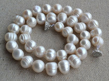 Collar de perlas de agua dulce 100%, Color blanco 11-12mm 18 pulgadas forma de patata 2024 - compra barato