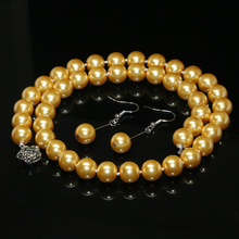 Conjunto de collar y pendientes de plata de primera ley para mujer, juego de collar y pendientes, Perla de imitación, color dorado, 18 pulgadas, 10mm, B2329 2024 - compra barato