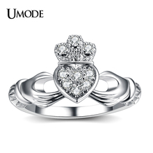UMODE New Luxury White Gold Color Hand Heart Crown Ring For Women Friendship CZ Wedding Band Jewelry Fashion Bague Femme AUR0127 2024 - buy cheap