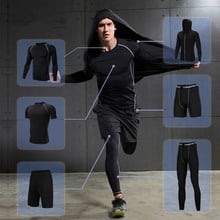 Conjunto de calça e blusa de compressão masculina, roupas esportivas para corrida, basquete, treino, academia, fitness 2024 - compre barato