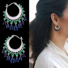 GODK 34mm  Elegant Water Drop Design Green Blue Full Mirco Cubic Zirconia Bridal Wedding Women Tassel Earring Fashion Jewelry 2024 - buy cheap