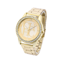 Relógio de pulso feminino dourado e cristal, relógio de quartzo casual de alta qualidade com vestido de aço 2024 - compre barato