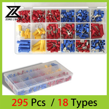 295 Pcs/Lot 18 Types  Insulated Terminals Electrical Crimp Connector Spade Ring Fork Assortment Kit With Box 2024 - buy cheap