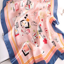 KOI LEAPING-bufanda de seda para mujer, pañuelo pequeño cuadrado con estampado de tarjetas, de 70x70cm, ideal para regalo 2024 - compra barato