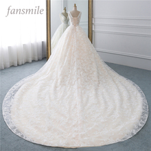 Fansmile Luxury Lace Long Train Ball Gown Wedding Dress 2020 Vestidos de Novia Princess Quality Wedding Bride Dress FSM-524T 2024 - buy cheap