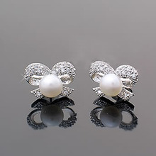 Hot Sale 1 Pair Bow Rhinestone Imitation Pearls Earrings Womens Fashion Jewelry Gift 2024 - buy cheap