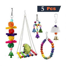 5pcs Pet Toy Set Parrot Bird Swing Bells Suspension Bridge Wood Hanging Pet Bird Parrot Chew Toys Bird Cage Toys 9215# 2024 - buy cheap