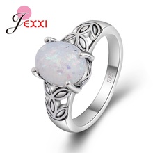 Genuine 925 Sterling Silver White Opal Fire Mystic Ring Jewelry With Leaves Design Best Gift For Women Finger Anel Bague 2024 - buy cheap