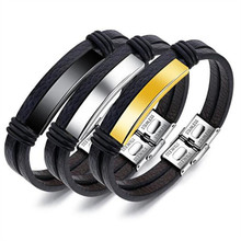 2019 Men Stainless Steel Bracelet & Bangle Lovers Bracelet Men Jewelry Glamour Bracelet Friendship Rope Chain Leather Bracelets 2024 - buy cheap