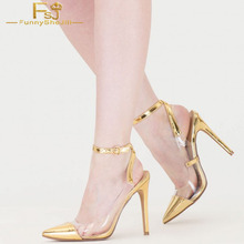 FSJ mujeres zapatos para mujer 2108 primavera otoño oro zapatos de tacón claros dedo del pie puntiagudo correa de tobillo tacón tamaño grande Shoes41 42 43 2024 - compra barato
