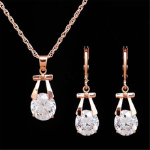 Lovely Bowknot Necklace Drop Earrings Jewelry Set Crystal Pengant for Women Girl Gift Party Wedding Jewellery 2024 - buy cheap