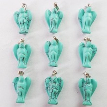 (9 pieces/lot)  Wholesale Natural Carved Blue Turquoises Angel Pendant Bead 24x15x7mm Free Shipping Fashion Jewelry ZJ7577 2024 - buy cheap