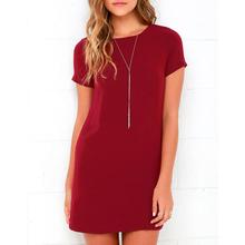 2020 women's O-neck solid color dress summer fashion loose mini dresses casual short sleeve elegant straigth female vestidos 2024 - buy cheap