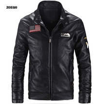 Zoeqo jaqueta de couro masculina pu, jaqueta de couro para motocicleta, masculina, casaco de couro, gola de pé 2024 - compre barato