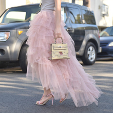 Unique 2018 Pink Tulle Skirts For Pretty Women Chic Special Tiered Ruffles Tutu Skirt  High Low Female Adult Maxi Skirt 2024 - buy cheap