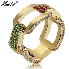 Missfox anel combinado de corrente masculino, anel quadrado de zircônio cúbico roxo/azul/verde, de luxo, bijuterias e acessórios de qualidade 2024 - compre barato