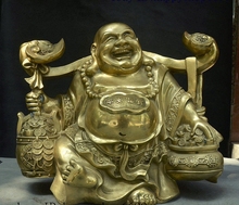 Редкий китайский буддийский Латунь Waelth Ruyi Сокровище чаши счастливый Майтрейя Будда статуя 2024 - купить недорого