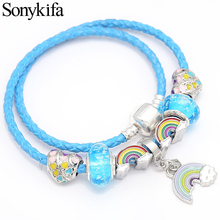 Sonykifa Summer Style Crystal Beads Charm Bracelet With Rainbow Pendant DIY European Leather Fine Bracelet Women Dropshipping 2024 - buy cheap