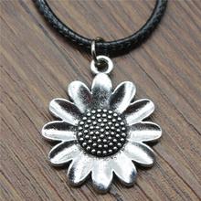 1 Piece New Fashion Leather Chain 30x25mm Sunflower Flower Pendant Necklace For Women Gift Antique Silver Color 2024 - buy cheap