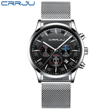 CRRJU Топ люксовый бренд кварцевые часы с хронографом мужские стальные сетки водонепроницаемые спортивные часы Авто Дата модные серебряные Relogio Masculino 2024 - купить недорого
