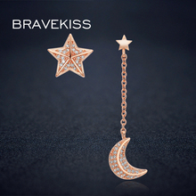 Bravekiss brincos longa com corrente em cristal feminino, piercing de orelha com estrela e lua, pingente dangle brinco bue0196 2024 - compre barato