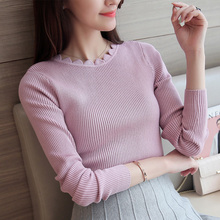 2017 new winter sweater female solid color petal collar hedging short paragraph bottoming Slim wild thin long-sleeved knit 2024 - buy cheap