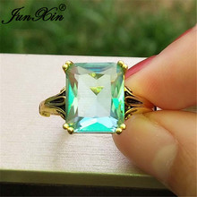 JUNXIN Rectangle Clear Blue Stone Wedding Rings For Women White Gold Yellow Gold Color Zircon Promise Engagement Ring Jewelry 2024 - buy cheap