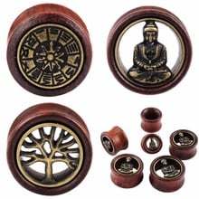 TUMBEELLUWA 1Pc Wood Brass Tree Of Life Buddha Flesh Tunnels Expander Ear Gauges Earring Plugs 2024 - buy cheap