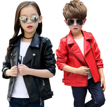 Children's Leather Jackets Spring Autumn Boys PU Leather Coat Girl Fashion Zipper Outwear Kids Jackets 2024 - buy cheap