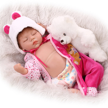 Реалистичные силиконовые куклы NPK dolls Reborn, спящие младенцы с виниловым медвежонком для живота, 55 см, игрушки для девочек, игрушки для новорожденных 2024 - купить недорого