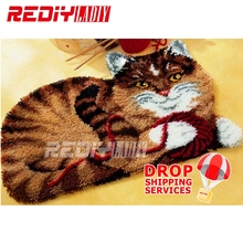 Hot Latch Hook Rug Kits DIY Needlework Unfinished Crocheting Rug Yarn Cushion Mat Cat in Playing Embroidery Carpet Free Shipping 2024 - buy cheap