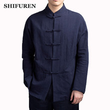 SHIFUREN 2019 Spring Men Cotton Linen Shirts Chinese Tradition Long Sleeve Male Social Shirts Soft Breathable Tops Blouse 2024 - buy cheap