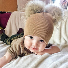 2018 Fashion Cute Baby Hat Fox Fur Baby Boy Cap Cotton Printing Pompom Bobble Hat For Girls Winter Children Hats Caps L174 2024 - buy cheap