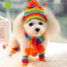 1 Set Winter Pet Dog Scarf/Hat/Foot covers Handmade Knitted Christmas Accessories for Dogs Puppy Keep Warm Pink/Yellow/Rainbow 2024 - buy cheap