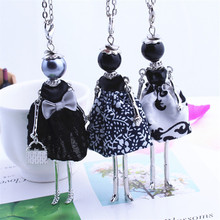 Womens New Design Lovely Black Girl Doll Necklace Cloth Bowknot Dress Princess Pendant Chain Long Necklace Jewelry Store Gifts 2024 - buy cheap