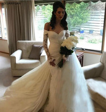 Vestido De Novia элегантные кружевные свадебные платья русалки с открытыми плечами и пуговицами сзади, свадебные платья со шлейфом 2020 2024 - купить недорого