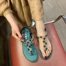 Женские сандалии в римском стиле, богемные модные пляжные сандалии на плоской подошве, с застежкой на носок, 2021 2024 - купить недорого