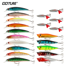 Goture-Juego de Señuelos de Pesca, Set de 10 uds, Wobblers + 5 uds, cuchara deslizante + 5 uds, Kit de cebos popper para Pesca de lubina de mar 2024 - compra barato