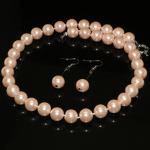Free shipping new arrival 12mm lovely pink simulated-pearl shell round beads necklace earrings women jewelry set 18inch  B2326 2024 - buy cheap