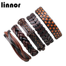 Linnor 6pc/set Homme Punk Rock Bracelet Rope Leather Wrap Braclet Vintage Bracelets & Bangles Women Men Gothic Jewelry 2024 - buy cheap