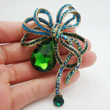 3.07" Vintage Style Flower Leaf Drop Brooch Pin  Green Rhinestone Crystal Pendant 2024 - buy cheap