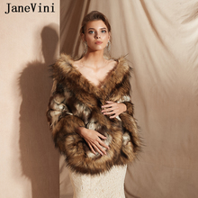 JaneVini 2019 Elegant Winter Women Bolero Faux Fur Wedding Shawl Bridal Wrap Cloak Formal Prom Party Cape Vestidos Mujer Largos 2024 - buy cheap