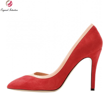 Original Intention New Design Women Pumps Elegant Flock Pointed Toe Thin Heels Pumps Red Stylish Shoes Woman Plus Size 2024 - buy cheap