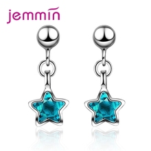 New Clear Blue Star Pendant Drop Earrings for Women Girl Lady's Best Party Jewelry Gift Material 100% 925 Sterling Silver 2024 - buy cheap