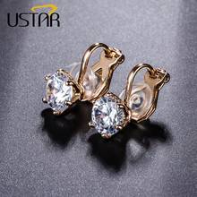 USTAR 8mm Cubic Zirconia Clip Earrings for women Rose Gold color fashion Jewelry Earrings female Wedding Party gift top quality 2024 - buy cheap