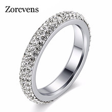 ZORCVENS-anillos de boda de acero inoxidable de tres capas, joyería de moda, hecha con cristales de CZ genuinos 2024 - compra barato