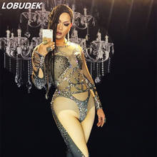 Sexy full glass diamond Jumpsuit High stretch leotard jumpsuit Bar Club female singer DJ DS Costume JAZZ Pole dance stage outfit 2024 - buy cheap