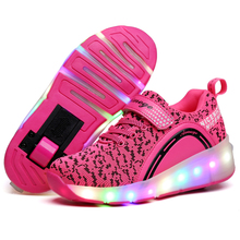 Kids Glowing Sneakers Sneakers with wheels Led Light up Roller Skates Sport Luminous Lighted Shoes for Kids Boys Pink Black 2024 - buy cheap